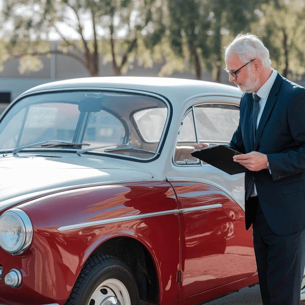 Wertgutachten für Oldtimer: Ein Gutachter begutachtet einen Oldtimer